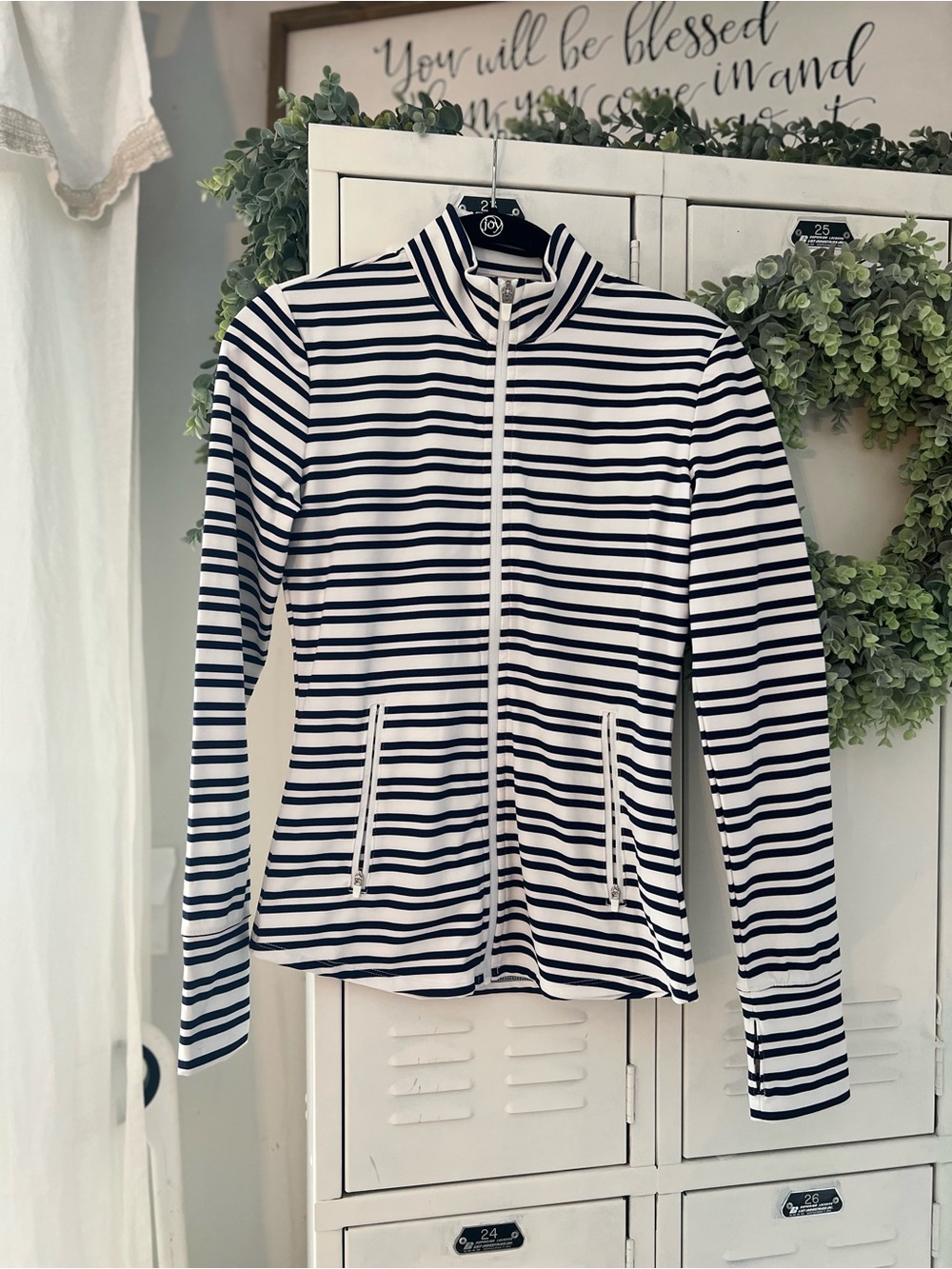 NWT Tommy Bahama Striped Zip-Up Jacket in Navy and White